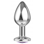 Большая серебристая анальная пробка Diamond Purple Sparkle Large с фиолетовым кристаллом - 8 см. - Lola Games - купить с доставкой в Салавате