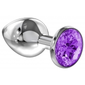 Большая серебристая анальная пробка Diamond Purple Sparkle Large с фиолетовым кристаллом - 8 см. - Lola Games - купить с доставкой в Салавате