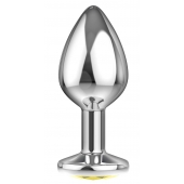Большая серебристая анальная пробка Diamond Yellow Sparkle Large с жёлтым кристаллом - 8 см. - Lola Games - купить с доставкой в Салавате