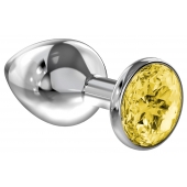 Большая серебристая анальная пробка Diamond Yellow Sparkle Large с жёлтым кристаллом - 8 см. - Lola Games - купить с доставкой в Салавате