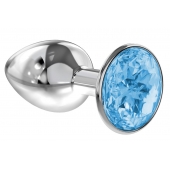 Малая серебристая анальная пробка Diamond Light blue Sparkle Small с голубым кристаллом - 7 см. - Lola Games - купить с доставкой в Салавате