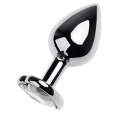 Серебристая анальная пробка с прозрачным кристаллом-сердцем - 8 см. - ToyFa - купить с доставкой в Салавате