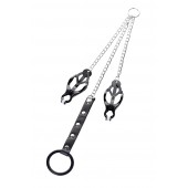 Черно-серебристые зажимы для сосков с кольцом для пениса TOYFA Metal - ToyFa - купить с доставкой в Салавате