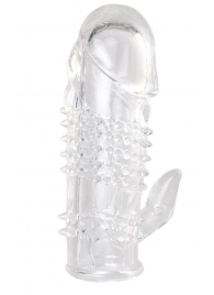Прозрачная гелевая насадка с шипами и клиторальным отростком - 13 см. - Toyfa Basic - в Салавате купить с доставкой Прозрачная гелевая насадка с шипами и клиторальным отростком - 13 см. - Toyfa Basic - в Салавате купить с доставкой