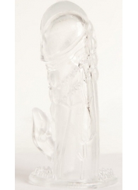 Прозрачная гелевая насадка с клиторальным отростком - 13 см. - Toyfa Basic - в Салавате купить с доставкой Прозрачная гелевая насадка с клиторальным отростком - 13 см. - Toyfa Basic - в Салавате купить с доставкой