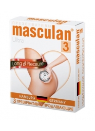 Розовые презервативы Masculan Ultra Long Pleasure с колечками, пупырышками и продлевающим эффектом - 3 шт. - Masculan - купить с доставкой в Салавате