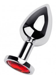 Серебристая коническая анальная пробка с красным кристаллом - 8 см. - ToyFa - купить с доставкой в Салавате