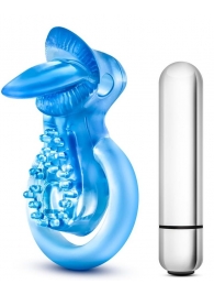 Голубое эрекционное виброкольцо 10 Function Vibrating Tongue Ring - Blush Novelties - в Салавате купить с доставкой