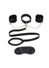 Чёрный ошейник с наручниками и поводком Collar Cuffs   Leash Set - Lux Fetish - купить с доставкой в Салавате