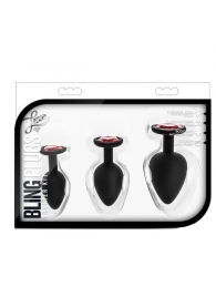 Набор черных анальных пробок с красным кристаллом-сердечком Bling Plugs Training Kit - Blush Novelties - купить с доставкой в Салавате