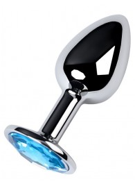 Серебристая конусовидная анальная пробка с голубым кристаллом - 7 см. - ToyFa - купить с доставкой в Салавате