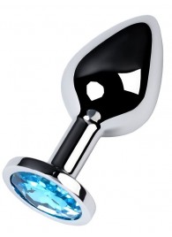 Серебристая конусовидная анальная пробка с голубым кристаллом - 8 см. - ToyFa - купить с доставкой в Салавате