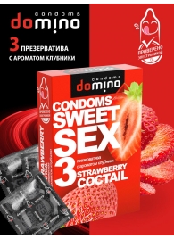 Презервативы для орального секса DOMINO Sweet Sex с ароматом клубничного коктейля  - 3 шт. - Domino - купить с доставкой в Салавате