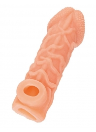 Телесная закрытая насадка с венками Cock Sleeve Size S - 13,8 см. - KOKOS - в Салавате купить с доставкой Телесная закрытая насадка с венками Cock Sleeve Size S - 13,8 см. - KOKOS - в Салавате купить с доставкой