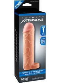 Телесная насадка с кольцом Perfect 1 Extension with Ball Strap - 17 см. - Pipedream - в Салавате купить с доставкой