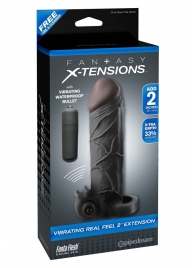 Чёрная вибронасадка с кольцом Vibrating Real Feel 2 Extension - 16 см. - Pipedream - в Салавате купить с доставкой