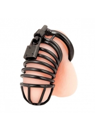 Черная металлическая клетка с замком Deluxe Chastity Cage - BlueLine - купить с доставкой в Салавате