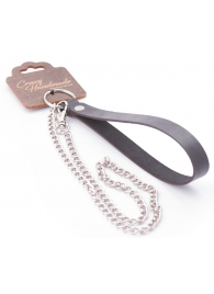 Серебристый металлический поводок с кожаной черной ручкой - 80 см. - Crazy Handmade - купить с доставкой в Салавате