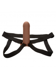 Коричневый фаллопротез из силикона Extension with Harness - 15,75 см. - California Exotic Novelties - купить с доставкой в Салавате