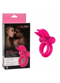 Розовое эрекционное виброкольцо Silicone Rechargeable Dual Butterfly Ring - California Exotic Novelties - в Салавате купить с доставкой