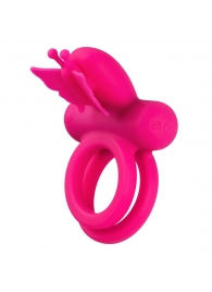 Розовое эрекционное виброкольцо Silicone Rechargeable Dual Butterfly Ring - California Exotic Novelties - в Салавате купить с доставкой