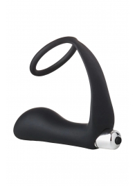 Черное эрекционное кольцо с вибропробкой Vibrating Anal Plug With Cockring - Dream Toys - в Салавате купить с доставкой