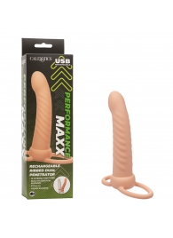 Телесная насадка для двойного проникновения Rechargeable Ribbed Dual Penetrator с вибрацией - California Exotic Novelties - купить с доставкой в Салавате