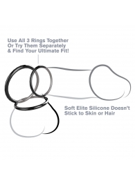 Набор из трех черных эрекционных колец Silicone 3-Ring Stamina Set - Pipedream - в Салавате купить с доставкой