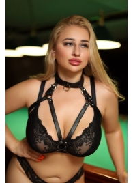 Черная кожаная сбруя с ошейником plus size из нежной кожи - БДСМ Арсенал - купить с доставкой в Салавате