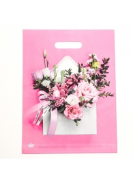 Розовый пакет с цветочным принтом и вырубной ручкой (40х31 см) - Сима-Ленд - купить с доставкой в Салавате