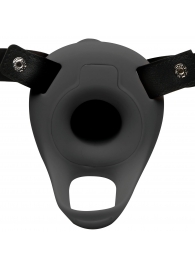 Черный полый страпон с вибрацией 2’’ Erection 28X Smooth Vibrating Silicone Penis Sheath - XR Brands - купить с доставкой в Салавате