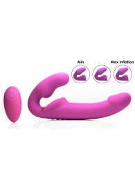 Розовый безремневой страпон с вибрацией и функцией расширения Inflatable Ergo-Fit Strapless Strap-On - XR Brands - купить с доставкой в Салавате