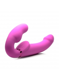Розовый безремневой страпон с вибрацией и функцией расширения Inflatable Ergo-Fit Strapless Strap-On - XR Brands - купить с доставкой в Салавате