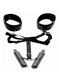 Черная бондажная система Acquire Easy Access Thigh Harness with Wrist Cuffs - XR Brands - купить с доставкой в Салавате