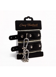 Черные скругленные наручники с мягкой бежевой подкладкой - Crazy Handmade - купить с доставкой в Салавате