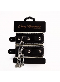 Черные скругленные наручники с мягкой бежевой подкладкой - Crazy Handmade - купить с доставкой в Салавате