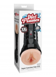 Телесный мастурбатор-вагина в черной колбе Super Luscious Lips XXL - Pipedream - в Салавате купить с доставкой