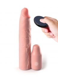 Телесная вибронасадка на член 3  Vibrating Mega X-tension with Remote - 22,9 см. - Pipedream - в Салавате купить с доставкой