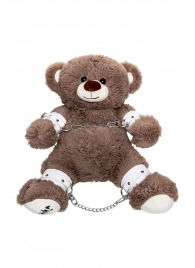 Бондажный набор: бурый мишка с белыми оковами и наручниками - Pecado - купить с доставкой в Салавате