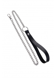 Поводок с ручкой из черной натуральной кожи и карабином для ошейника - Pecado - купить с доставкой в Салавате