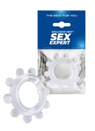 Прозрачное эрекционное кольцо со стимулирующими шариками - Sex Expert - в Салавате купить с доставкой
