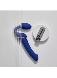 Синий безремневой страпон Multi Orgasm Bendable Strap-On size L с клиторальной стимуляцией - Strap-on-me - купить с доставкой в Салавате