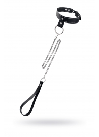 Черный узкий однослойный ошейник с серебристым поводком-цепочкой - Pecado - купить с доставкой в Салавате