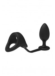 Черное эрекционное кольцо с анальной пробкой Cockstrap With Anal Plug - Dream Toys - в Салавате купить с доставкой