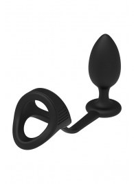 Черное эрекционное кольцо с анальной пробкой Cockstrap With Anal Plug - Dream Toys - в Салавате купить с доставкой