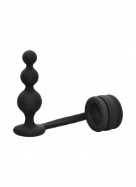 Черное эрекционное кольцо с анальной елочкой Cockring With Beaded Anal Plug - Dream Toys - в Салавате купить с доставкой