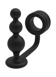 Черное эрекционное кольцо с анальной елочкой Cockring With Beaded Anal Plug - Dream Toys - в Салавате купить с доставкой