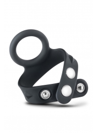Черное эрекционное кольцо с подхватом мошонки на кнопках VS6 - Blush Novelties - в Салавате купить с доставкой