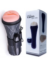 Телесный мастурбатор-вагина в черной колбе с вибрацией - Boys of Toys - в Салавате купить с доставкой