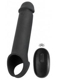 Черная вибронасадка для пениса с хомутом для мошонки и пультом ДУ Remote Controlled Penis Extension - Orion - в Салавате купить с доставкой